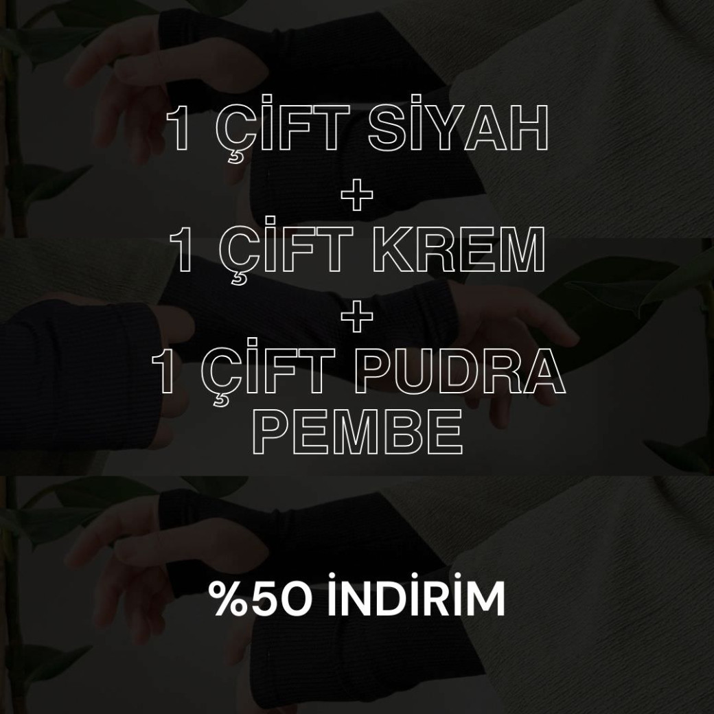 Siyah - Krem ve Pudra Pembe Kolluk (3 Çift)